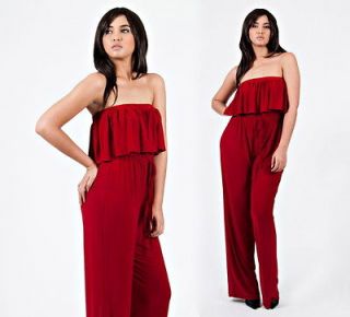 NEW Womens Deep Red Crimson Sexy Strapless Jumpsuit Party Playsuit 