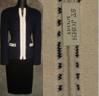 St John knit navy blue suit jacket blazer size P 2 4
