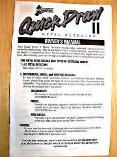 Quick Draw II & Bounty Hunter Metal Detector Replacement Owners Users 