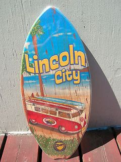lincoln city surf shop VW bus surfboard skim sign surf woody classic 