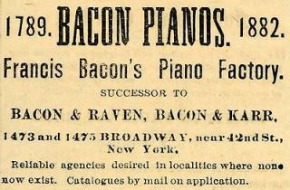 1882 Ad Francis Bacon Raven Karr Pianos Instruments   ORIGINAL 