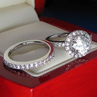 MAN MADE DIAMOND ENGAGEMENT RING WEDDING BAND 14K SOLID WHITE GOLD 