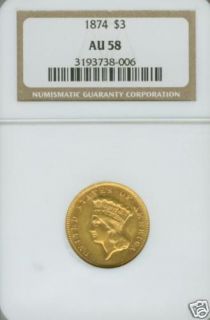1874 $ 3 00 indian princess head gold coin ngc