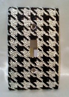   CLEAR & BLACK RHINESTONE HOUNDSTOOTH DESIGN LIGHT SWITCH COVER