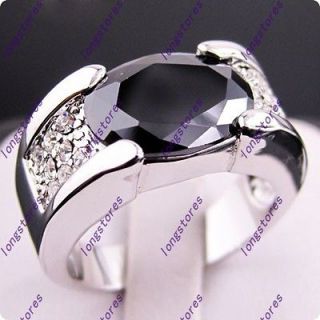 Jewelry brand new black sapphire mens white Gold GF Ring size 10 free 
