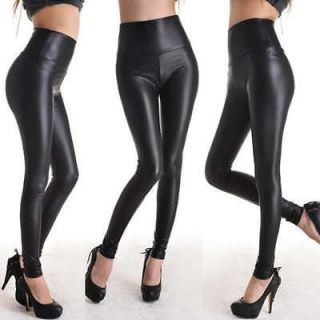 Sexy Women Faux Leather Stretch High Waisted Tight Pants Leggings 