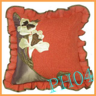Handmade Embroidery Lily Ruffle Throw Pillow case Cushion Cover Square 