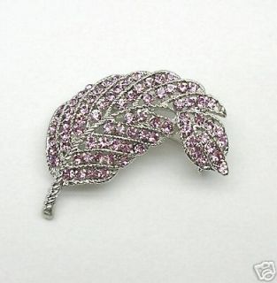 Sale $2.00 Off Beautiful Purple Crystal Leaf 14K Platinum Plated Pin 