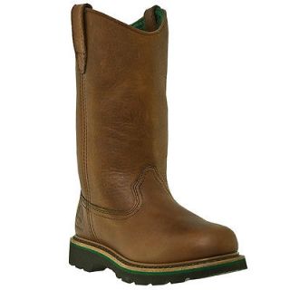 JD3393 John Deere Womens 11 Wellington Steel Toe Brown Pull On Boots 