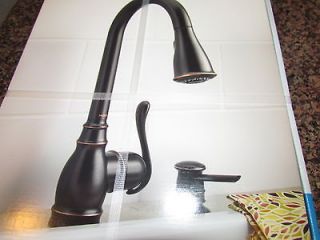 NIB~MOEN Anabelle Bronze Kitchen Faucet with Sprayer & Soap Dispenser 