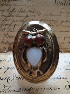 vintage bronze owl bird locket adjustable ring kitsch from united