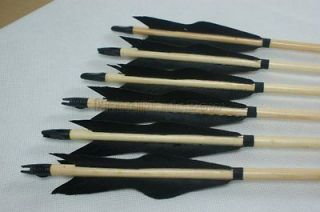 12x Trad. ARROW Wood shaft NEW Black feathers For Longbow arrows