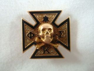 Antique 1913 Phi Kappa Sigma Fraternity Skull And Bones Pin 14K Black 