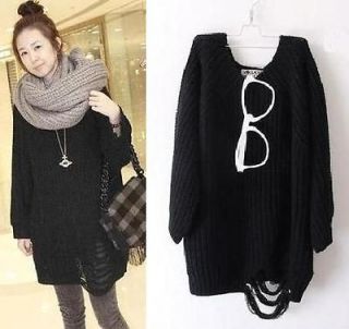   Fashion Women Special Hem Knit Top Blouse Outwear Sweater ~Black