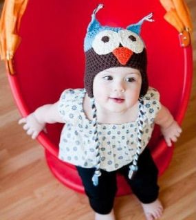 Owl Pattern Baby Toddler Infant Knit Crochet Beanie Long braids Hat 