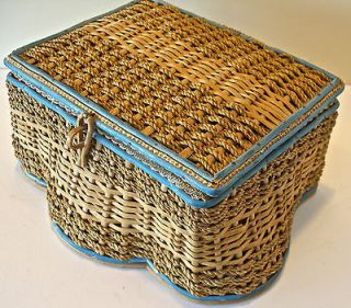 VTG HTF Unusual Shape Sewing Basket Woven Wicker No Plastic