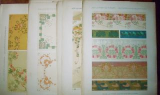   Plates Art Nouveau Textile Wallpaper 1900 Jos. Lehner Ed Mader