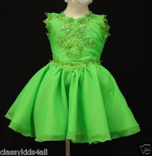   Girl Baby National Glitz Pageant Short Dress 1 2 3 4 5 6 7 Green
