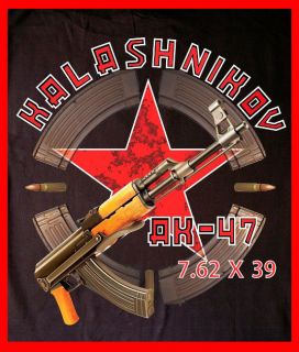   100% COTTON RUSSIAN SOVIET T SHIRT AK 47 7.62x 39 KALASHNIKOV GUN