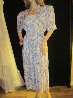   1980s Retro 1940s Lavender & Rose Day Dress by Karin Stevens Size 10