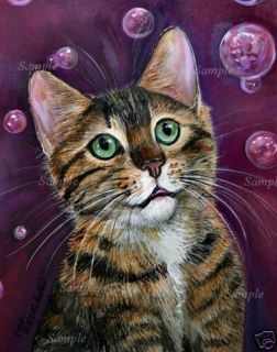   CAT & Bubbles GICLEE of Painting Kitten Kristine Kasheta Tabby Pet ART