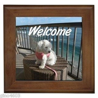   Front Door Framed Tile Sign Maltipoo Maltese Bichon Frise Puppy Dog