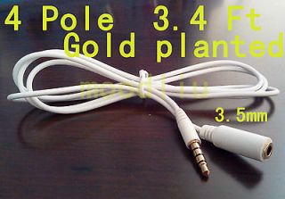 4Ft 1M 4 Pole Gold Plated 3.5mm Male to Female Adapter Cable Stereo 