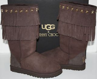 nib womens ugg jimmy choo sora chocolate boots size 8
