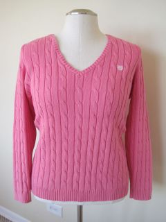 chaps woman ralph lauren pink cable cotton washable pullover sweater 