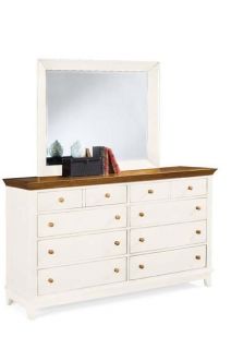 White/Maple 8 Drawer Triple Dresser Chest of Drawers w Mirror