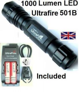 CREE 1000lms LED ULTRAFIRE 501BA T6 flashlight torch +Charger+Batts+EU 