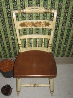 Lambert Hitchcock Inn Chair Hand Stenciled Decorated Ivory w. Maple 