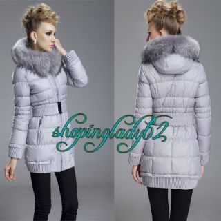 2012 New Women Duck Down Coat Parka Belted Fur Hooded Long Winter Warm 