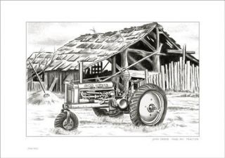 JOHN DEERE AN TRACTOR RUSTIC COUNTRY FARM DRAWING