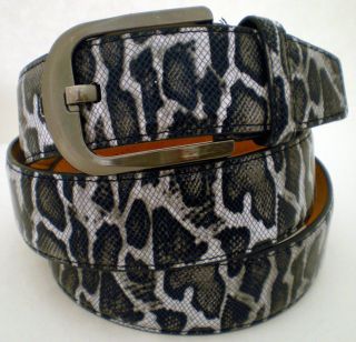 Mens Leopard Snake Skin Pattern Texture Leather Belt Metal Buckle NEW 