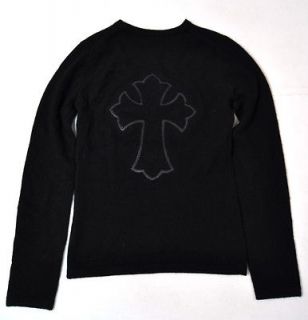 CHROME HEARTS Cross Patch 100% Cashmere Long Sleeve Sweater Top Black 