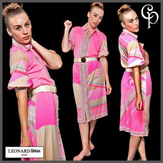 leonard paris women vtg pink dress gown sz m