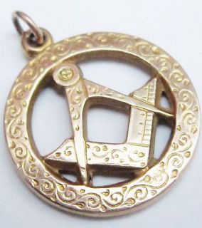 Antique Masonic 9CT Ornate Gold Large Fob Pendant