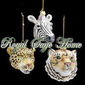 NB0472 Noble Gems Glass Zebra Leopard Tiger Head Ornament Holiday 