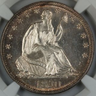 1850 Seated Liberty Silver Half Dollar, NGC MS 62, Near Choice BU