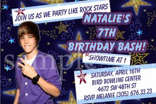 Justin Bieber Custom Birthday Party Photo Invitations More Designs 