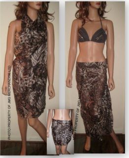 Ladies leopard beach long sarong bikini dress kaftan skirt size 8 10 