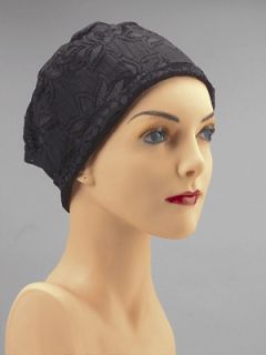 Black EZ BREEZY Stretch Lace Chemo Cancer Hat Turban  