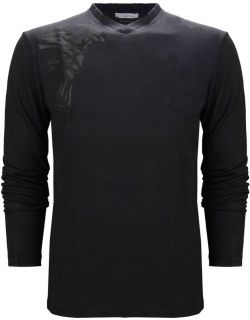 Versace Collection Medusa Logo Long Sleeve V Neck T Shirt Black