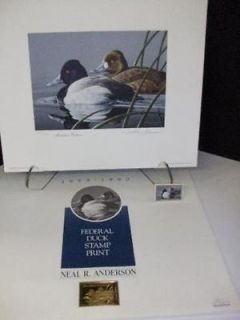 1989 Federal Duck Stamp Print w/Medallion by Neal Anderson Lessar 