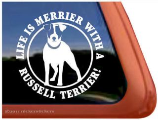 LIFE IS MERRIER WITH A RUSSELL TERRIER~ High Quality Dog Window Decal 