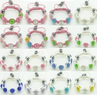 Lovely 10mm*5 CZ Disco Crystal Ball Beads Kids Shamablla Bracelets 