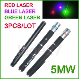 3pcs 5MW Laser Pointer Pen Combo Green + Blue/Violet + Red Powerful 
