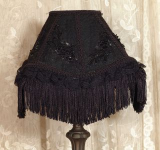 Hand Decorated Victorian Lampshade   SHADE ONLY   BLACK   Vintage 