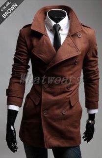 JJ NWT Mens Pocket Style Slim Long Jacket Trench Wool Coat Brown M L 